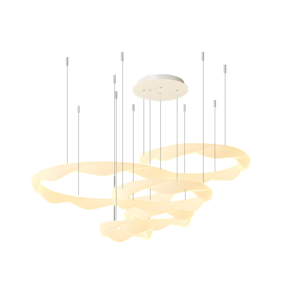 Elegant White Cream Modern LED Ring Chandelier Featuring Three Step Dimming Wavy Circle Design