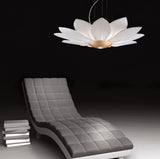 Elegant White Fabric Petal Crown Chandelier Gold Finish Modern Floral Pendant Light