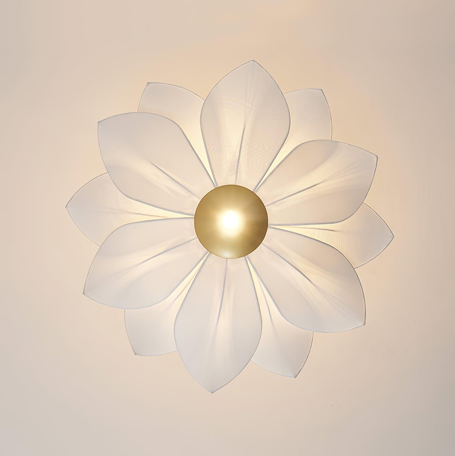 Elegant White Fabric Petal Crown Chandelier Gold Finish Modern Floral Pendant Light