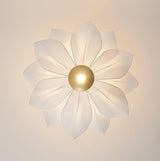 Elegant White Fabric Petal Crown Chandelier Gold Finish Modern Floral Pendant Light