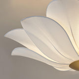 Elegant White Fabric Petal Crown Chandelier Gold Finish Modern Floral Pendant Light
