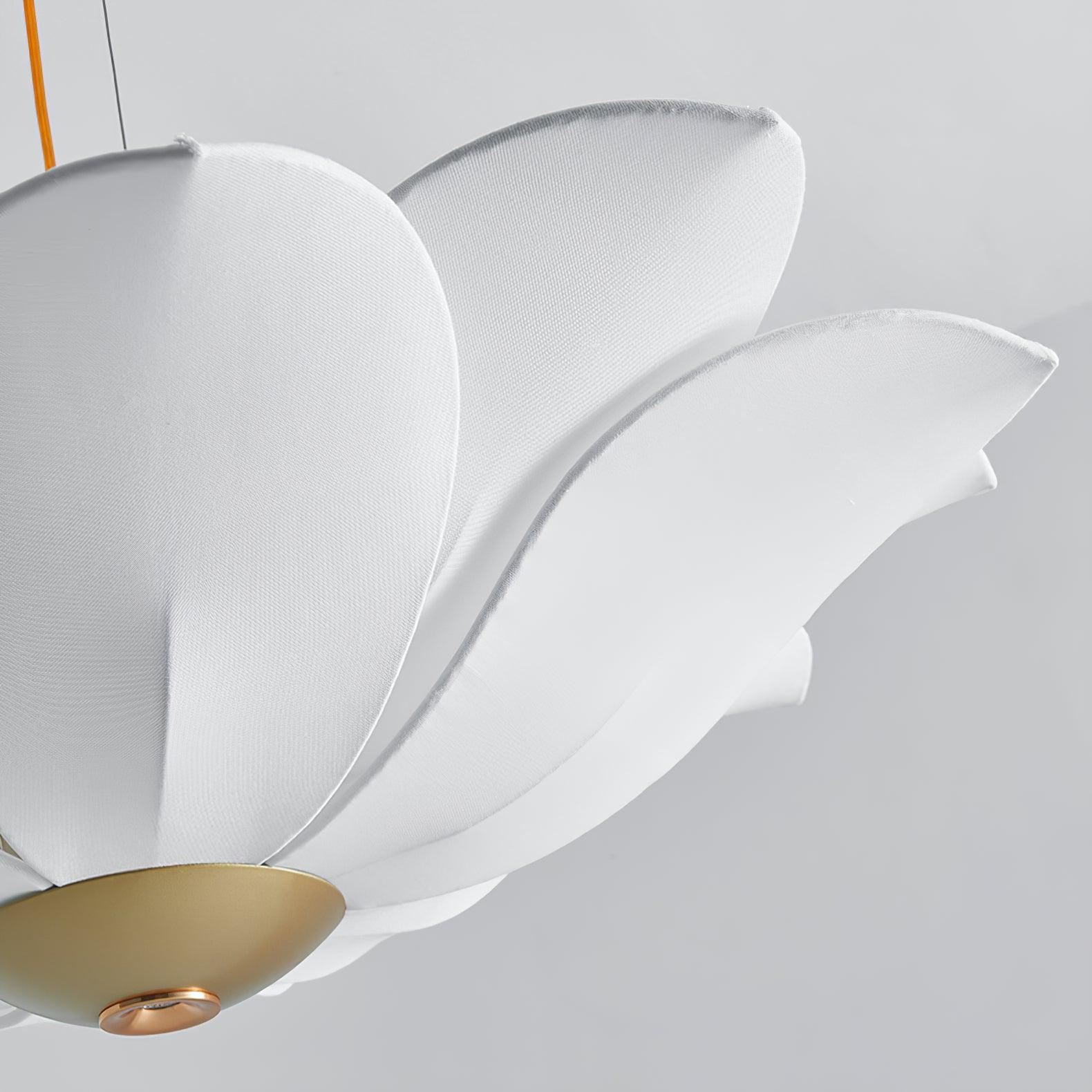 Elegant White Fabric Petal Crown Chandelier Gold Finish Modern Floral Pendant Light