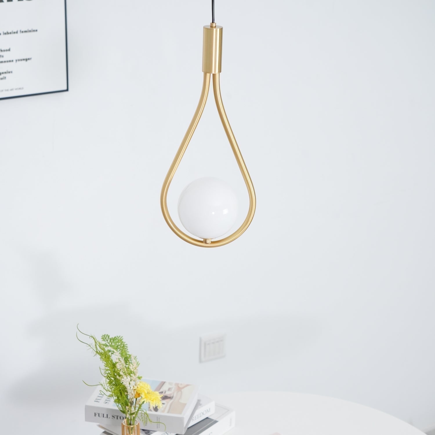 Elegant White Glass Globe Droplight Pendant Lamp for Modern Living Rooms and Dining Spaces