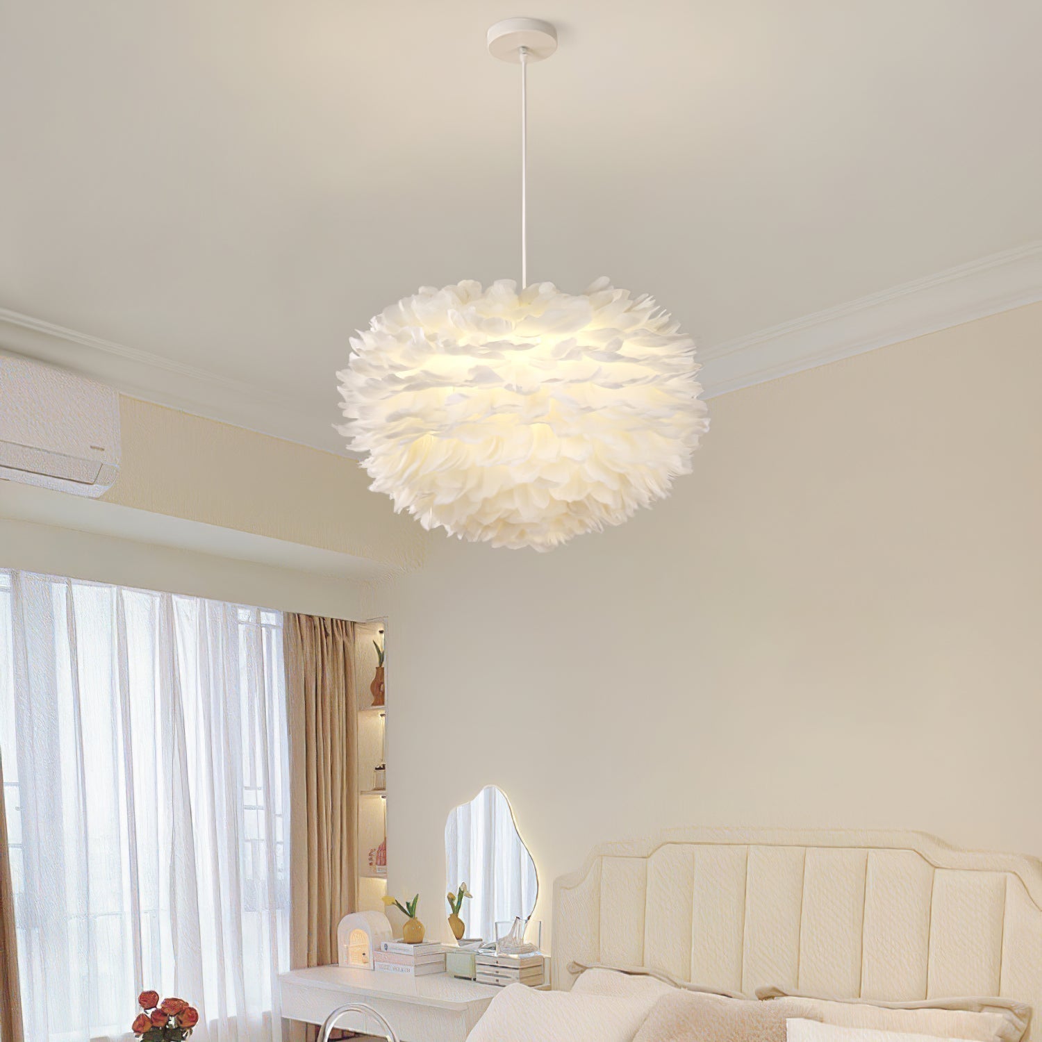 Elegant White Goose Feather Pendant Light Modern Nordic Hanging Lamp for Bedroom and Living Room