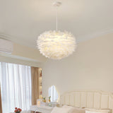 Elegant White Goose Feather Pendant Light Modern Nordic Hanging Lamp for Bedroom and Living Room