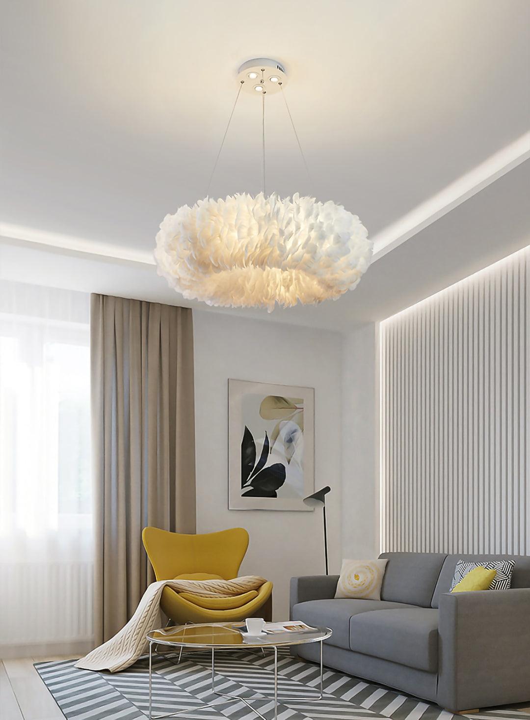 Elegant White Goose Feather Pendant Light Modern Nordic Hanging Lamp for Bedroom and Living Room