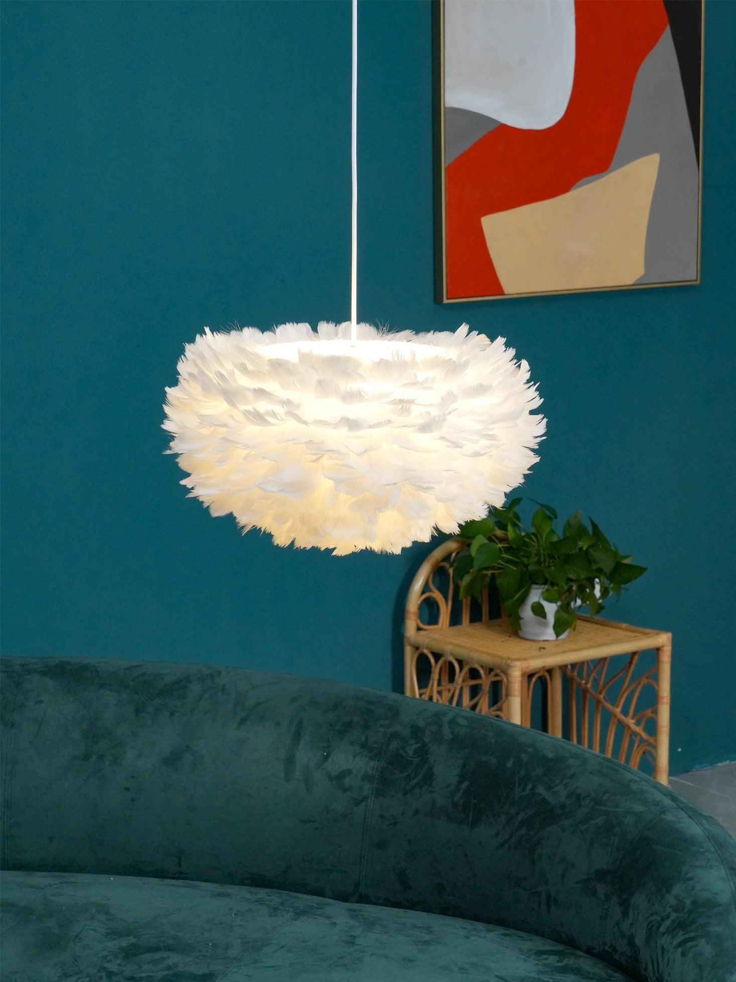Elegant White Goose Feather Pendant Light Modern Nordic Hanging Lamp for Bedroom and Living Room