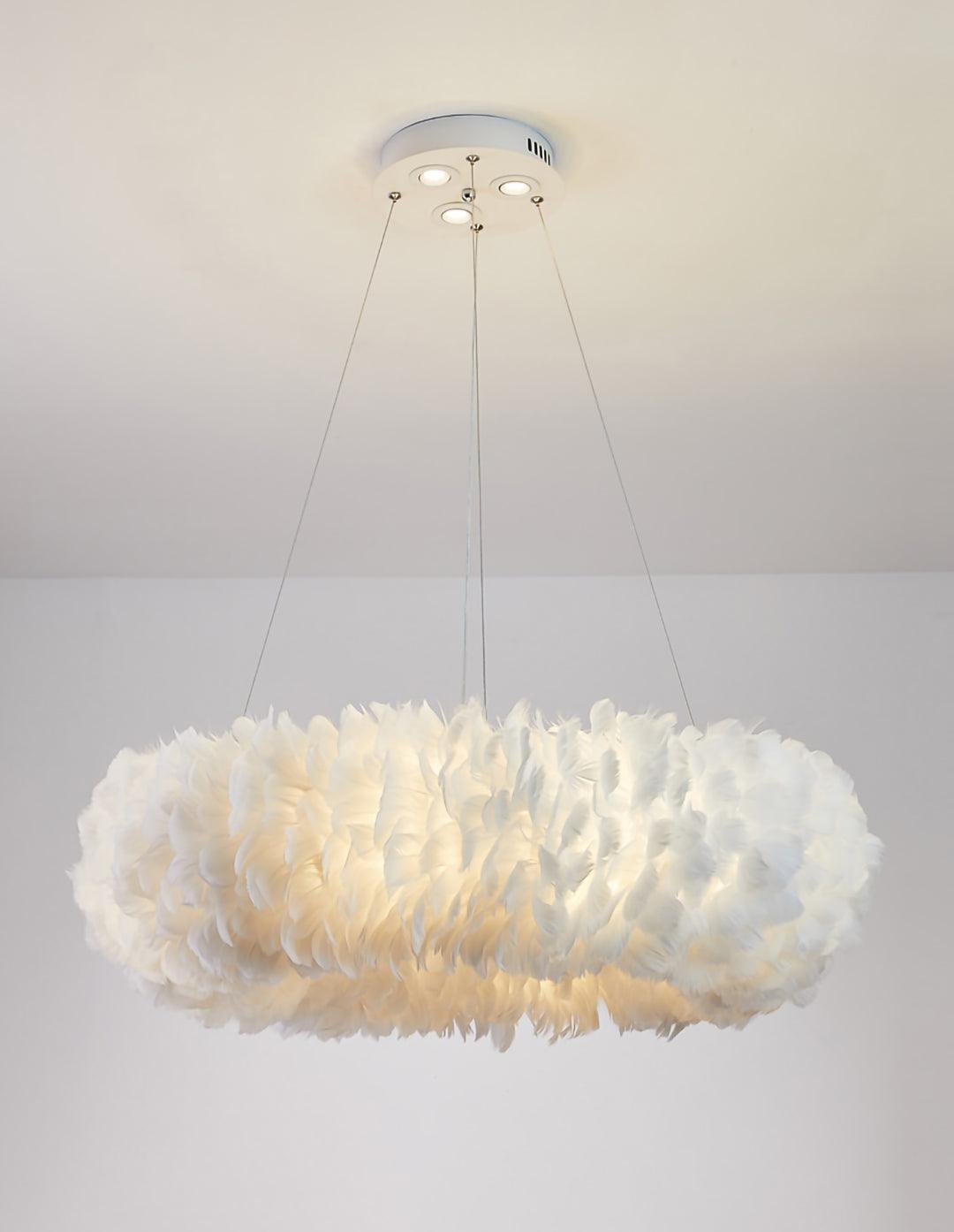 Elegant White Goose Feather Pendant Light Modern Nordic Hanging Lamp for Bedroom and Living Room