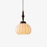Elegant White Silk Globe Pendant Lighting with Walnut Oak and Metal Accents for Modern Homes