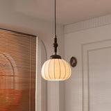 Elegant White Silk Globe Pendant Lighting with Walnut Oak and Metal Accents for Modern Homes
