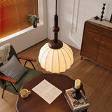 Elegant White Silk Globe Pendant Lighting with Walnut Oak and Metal Accents for Modern Homes