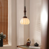 Elegant White Silk Globe Pendant Lighting with Walnut Oak and Metal Accents for Modern Homes