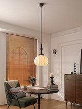 Elegant White Silk Globe Pendant Lighting with Walnut Oak and Metal Accents for Modern Homes