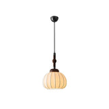 Elegant White Silk Globe Pendant Lighting with Walnut Oak and Metal Accents for Modern Homes