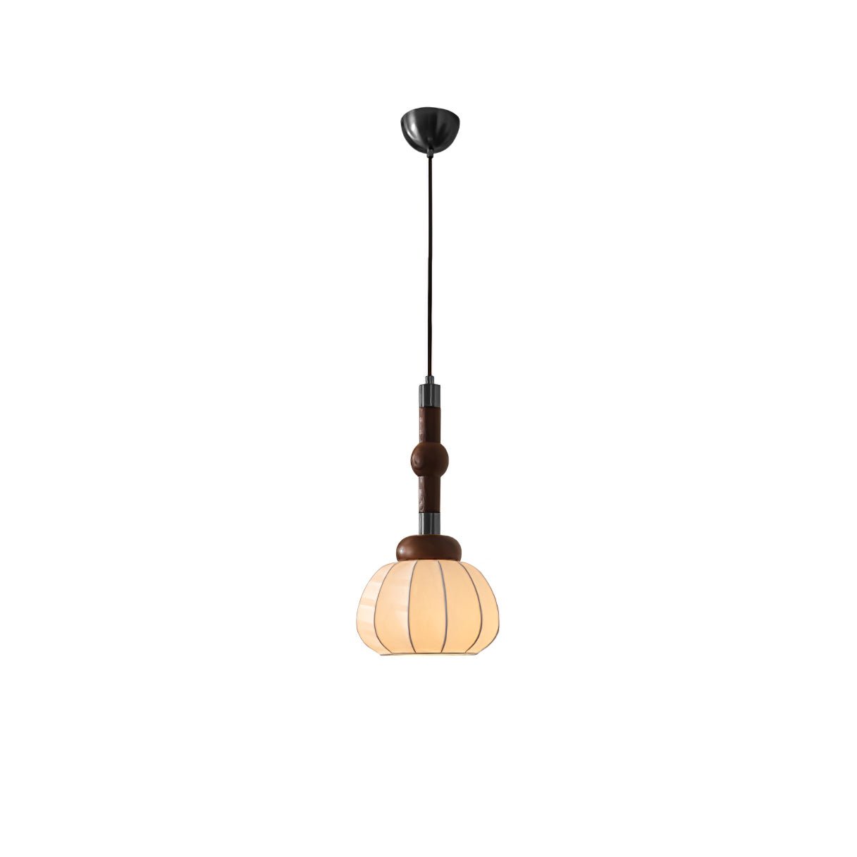Elegant White Silk Globe Pendant Lighting with Walnut Oak and Metal Accents for Modern Homes