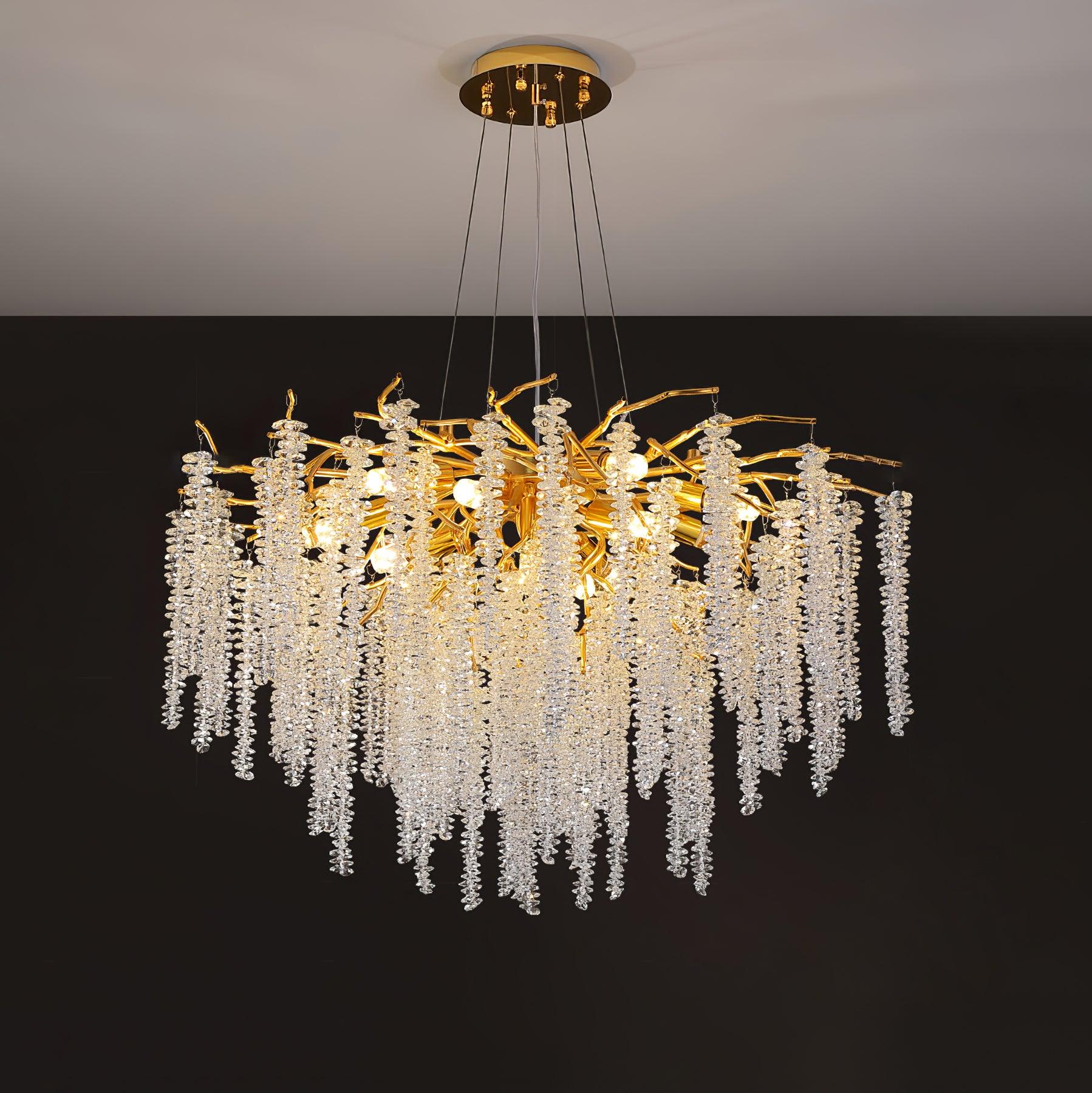 Elegant Wisteria Crystal Flower Branch Chandelier Gold G9 LED Ceiling Light Fixture