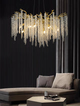 Elegant Wisteria Crystal Flower Branch Chandelier Gold G9 LED Ceiling Light Fixture