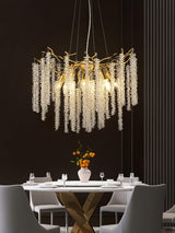Elegant Wisteria Crystal Flower Branch Chandelier Gold G9 LED Ceiling Light Fixture