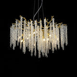 Elegant Wisteria Crystal Flower Branch Chandelier Gold G9 LED Ceiling Light Fixture
