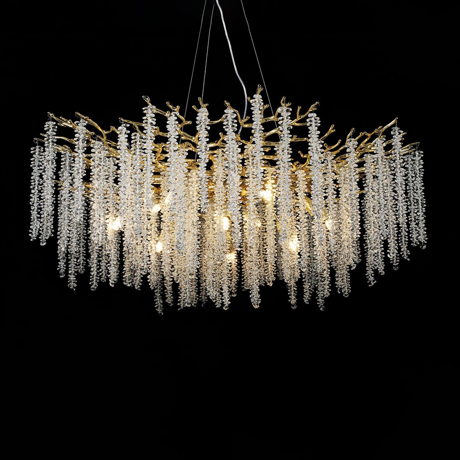 Elegant Wisteria Crystal Flower Branch Chandelier Gold G9 LED Ceiling Light Fixture