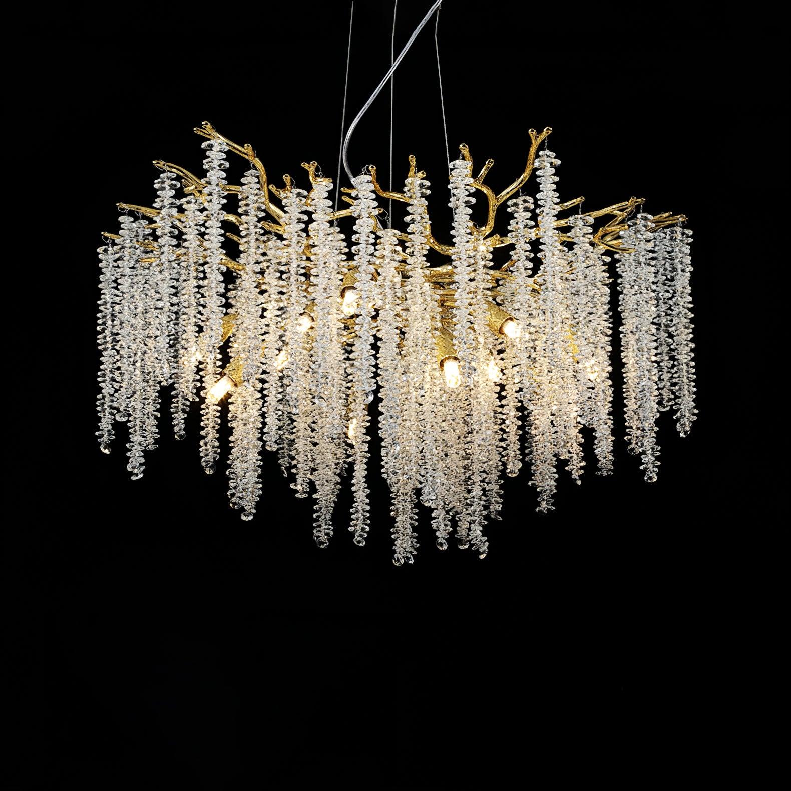 Elegant Wisteria Crystal Flower Branch Chandelier Gold G9 LED Ceiling Light Fixture