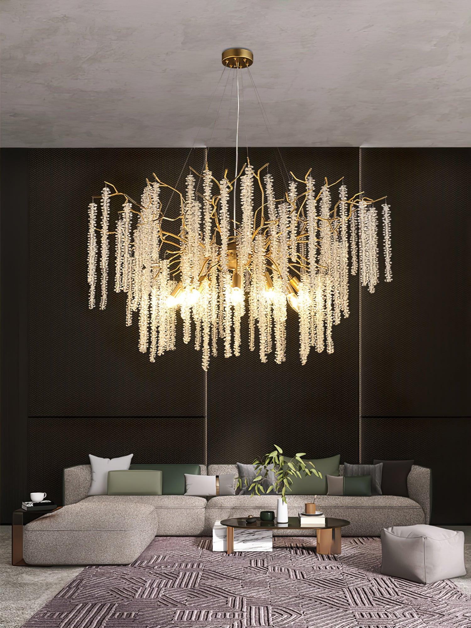 Elegant Wisteria Crystal Flower Branch Chandelier Gold G9 LED Ceiling Light Fixture