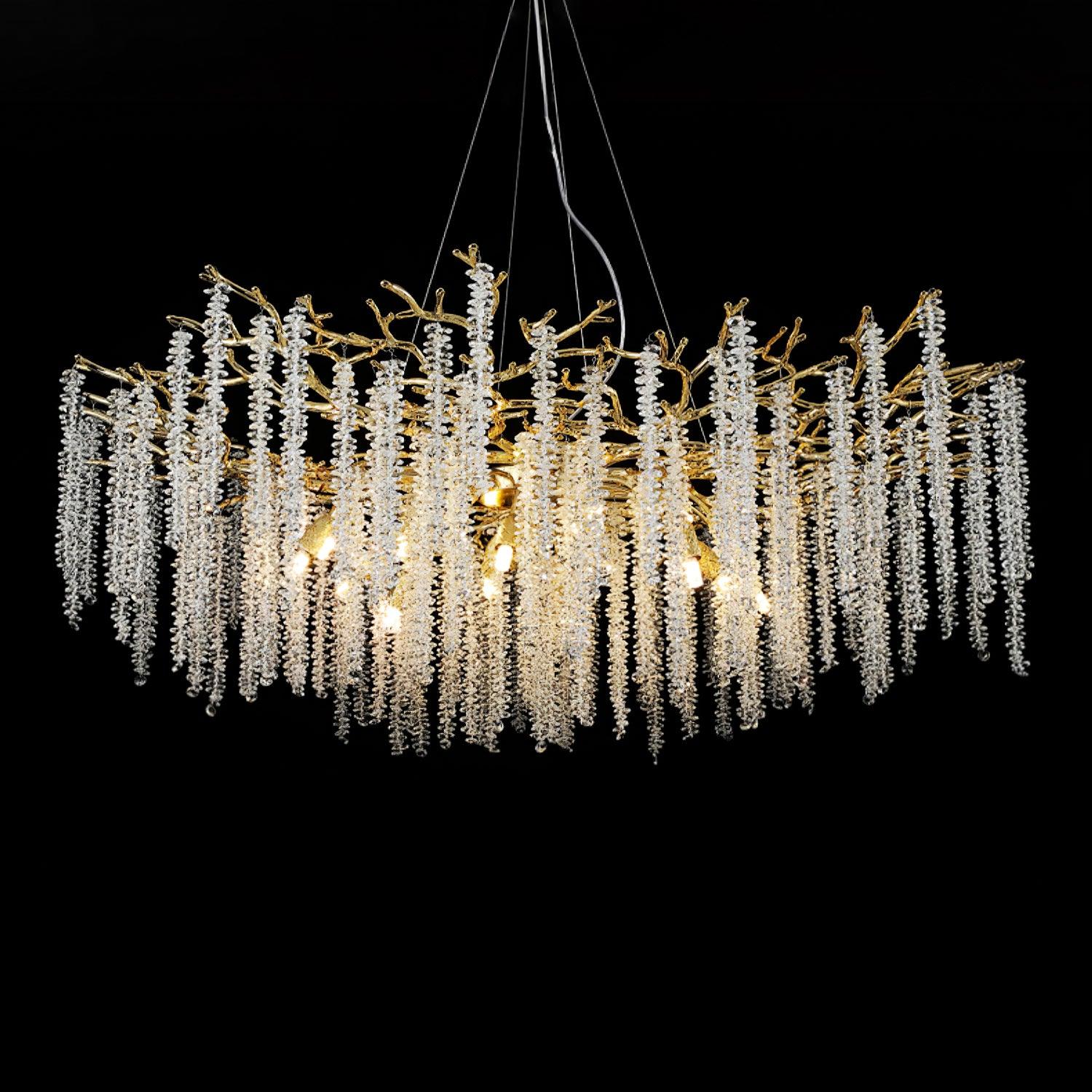 Elegant Wisteria Crystal Flower Branch Chandelier Gold G9 LED Ceiling Light Fixture
