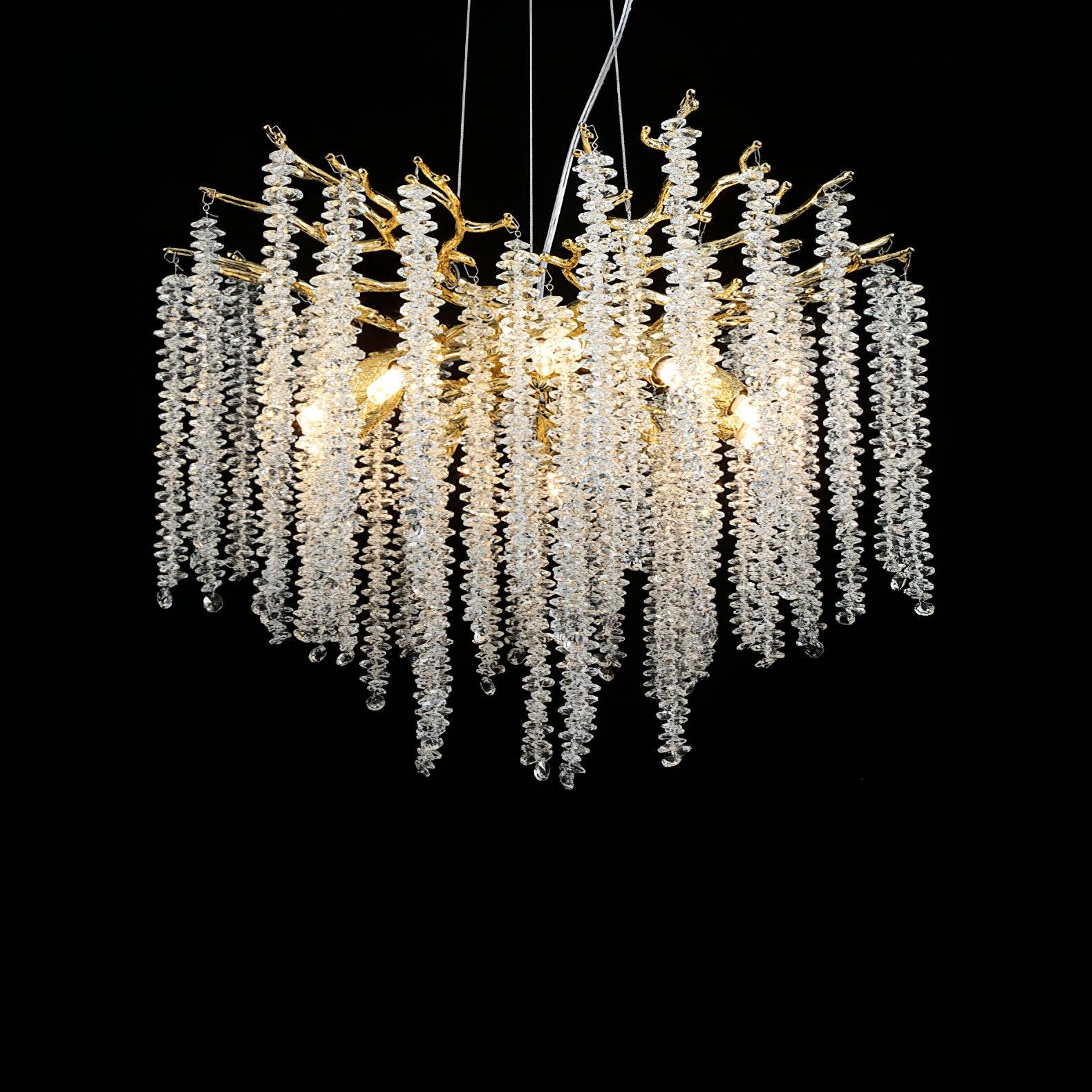 Elegant Wisteria Crystal Flower Branch Chandelier Gold G9 LED Ceiling Light Fixture