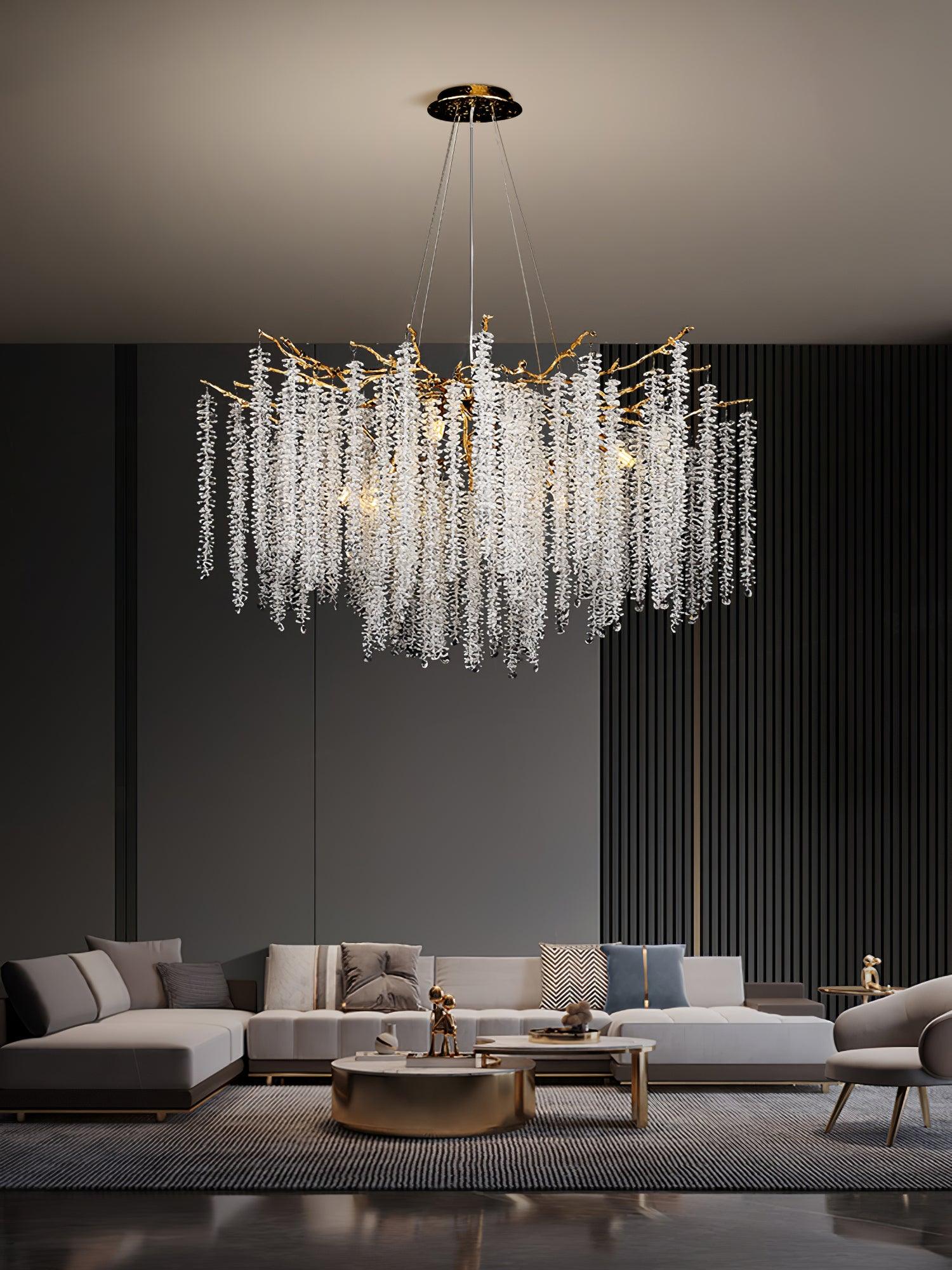 Elegant Wisteria Crystal Flower Branch Chandelier Gold G9 LED Ceiling Light Fixture