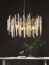 Elegant Wisteria Crystal Flower Branch Chandelier Gold G9 LED Ceiling Light Fixture