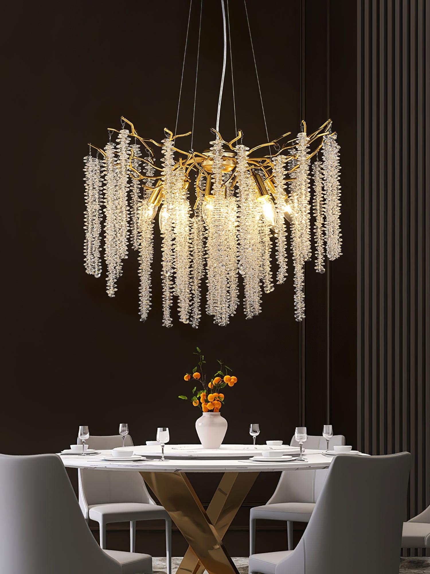 Elegant Wisteria Crystal Flower Branch Chandelier Gold G9 LED Ceiling Light Fixture