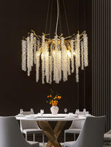 Elegant Wisteria Crystal Flower Branch Chandelier Gold G9 LED Ceiling Light Fixture