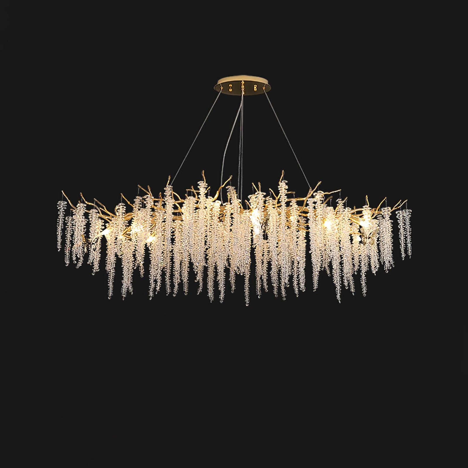 Elegant Wisteria Crystal Flower Branch Chandelier Gold G9 LED Ceiling Light Fixture