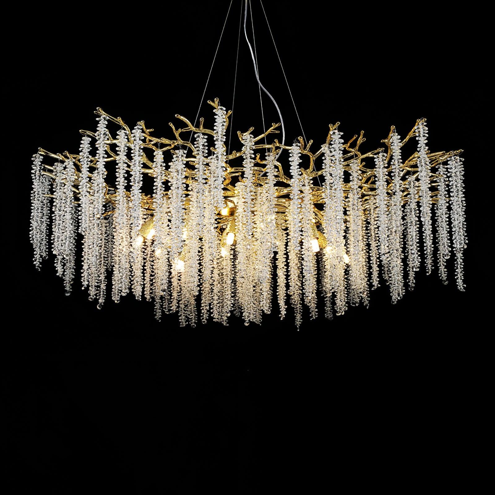 Elegant Wisteria Crystal Flower Branch Chandelier Gold G9 LED Ceiling Light Fixture