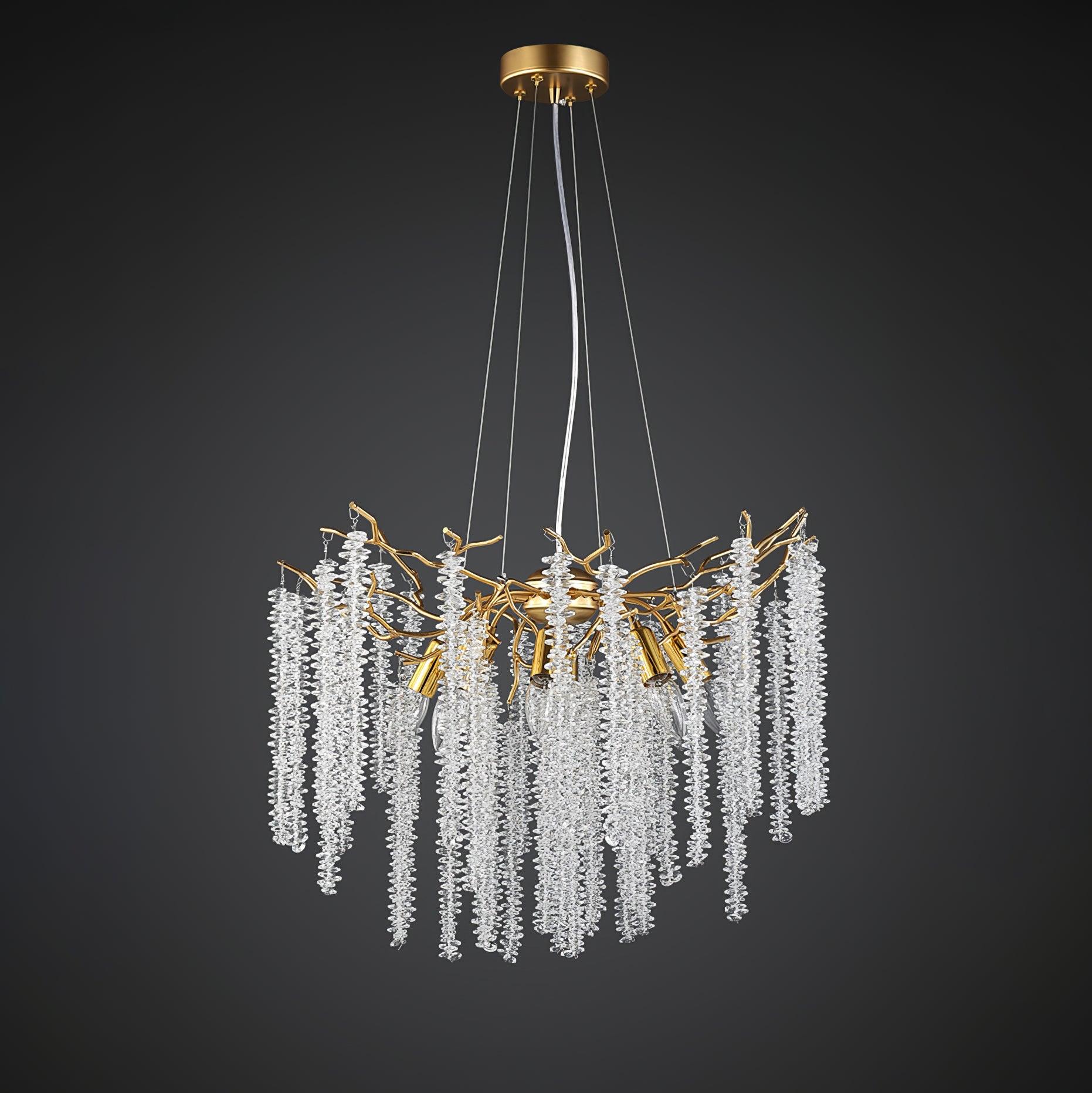 Elegant Wisteria Crystal Flower Branch Chandelier Gold G9 LED Ceiling Light Fixture