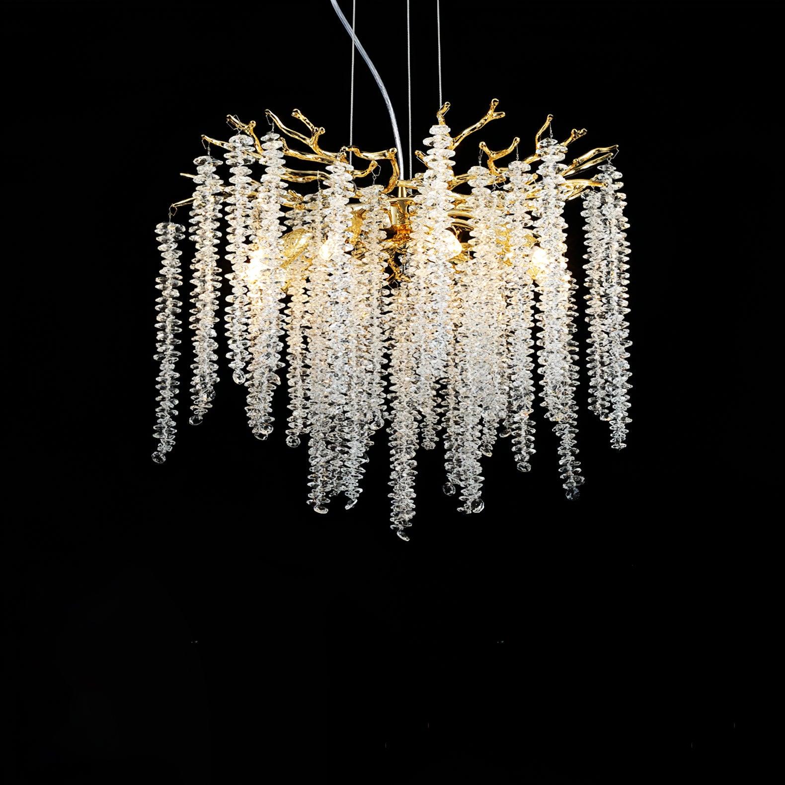 Elegant Wisteria Crystal Flower Branch Chandelier Gold G9 LED Ceiling Light Fixture