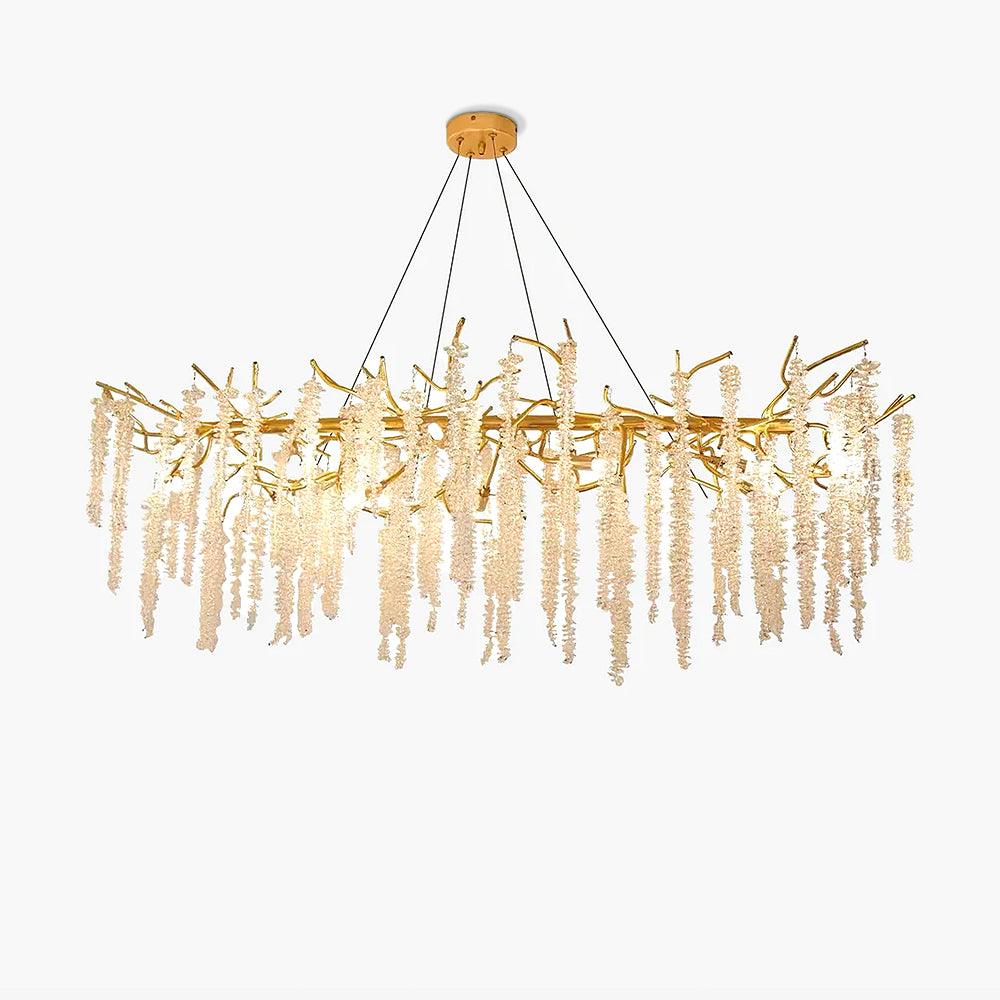 Elegant Wisteria Crystal Flower Branch Chandelier Gold G9 LED Ceiling Light Fixture