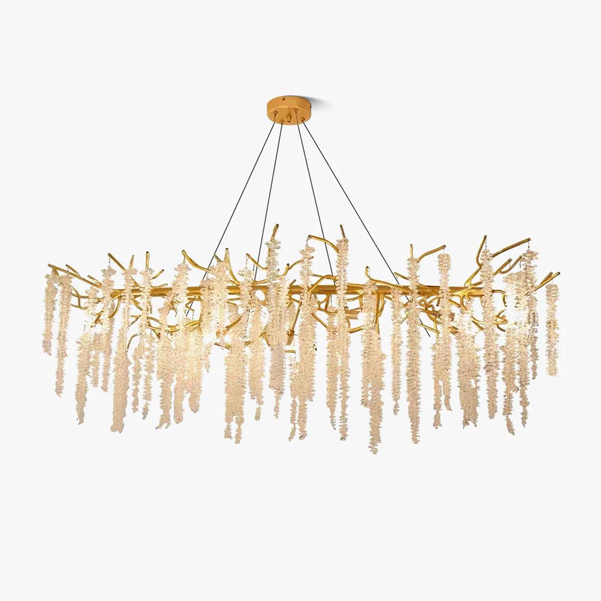 Elegant Wisteria Crystal Flower Branch Chandelier Gold G9 LED Ceiling Light Fixture