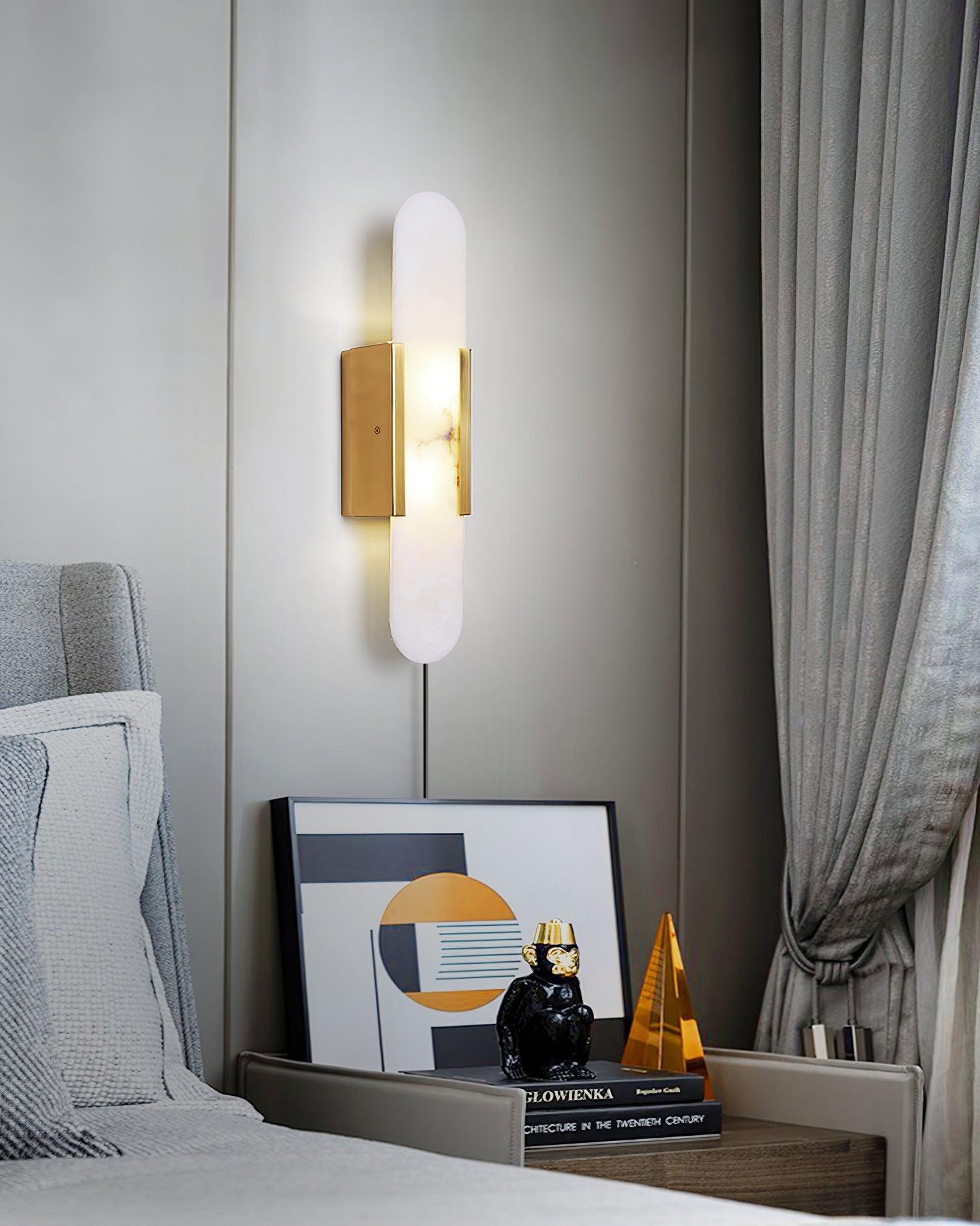 Elongated Alabaster Wall Sconce Plug In Bracket Light for Modern Home Decor