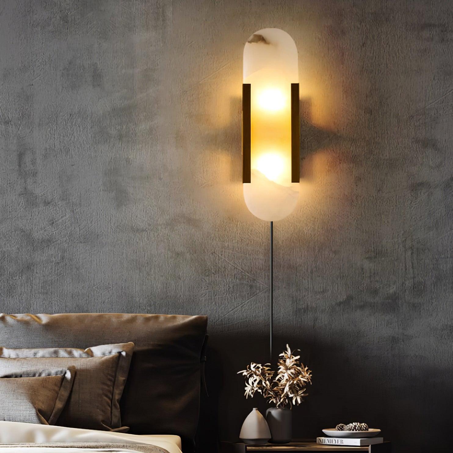 Elongated Alabaster Wall Sconce Plug In Bracket Light for Modern Home Decor