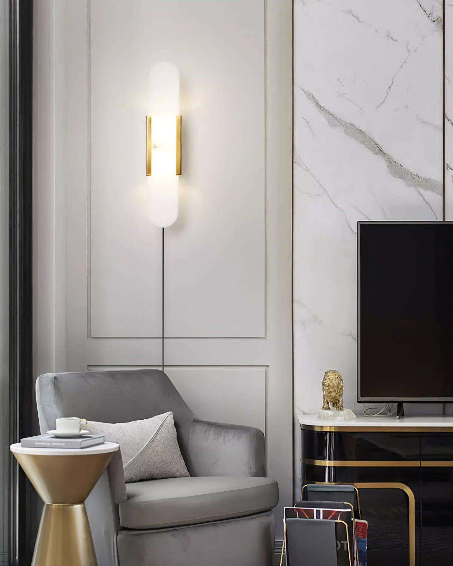 Elongated Alabaster Wall Sconce Plug In Bracket Light for Modern Home Decor