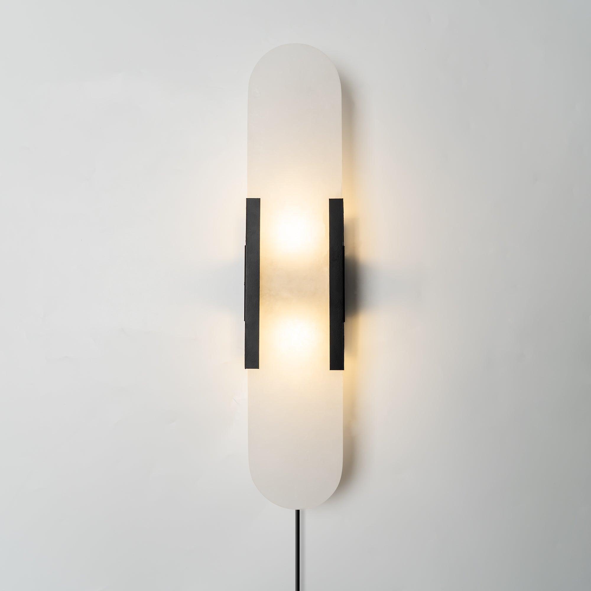 Elongated Alabaster Wall Sconce Plug In Bracket Light for Modern Home Decor