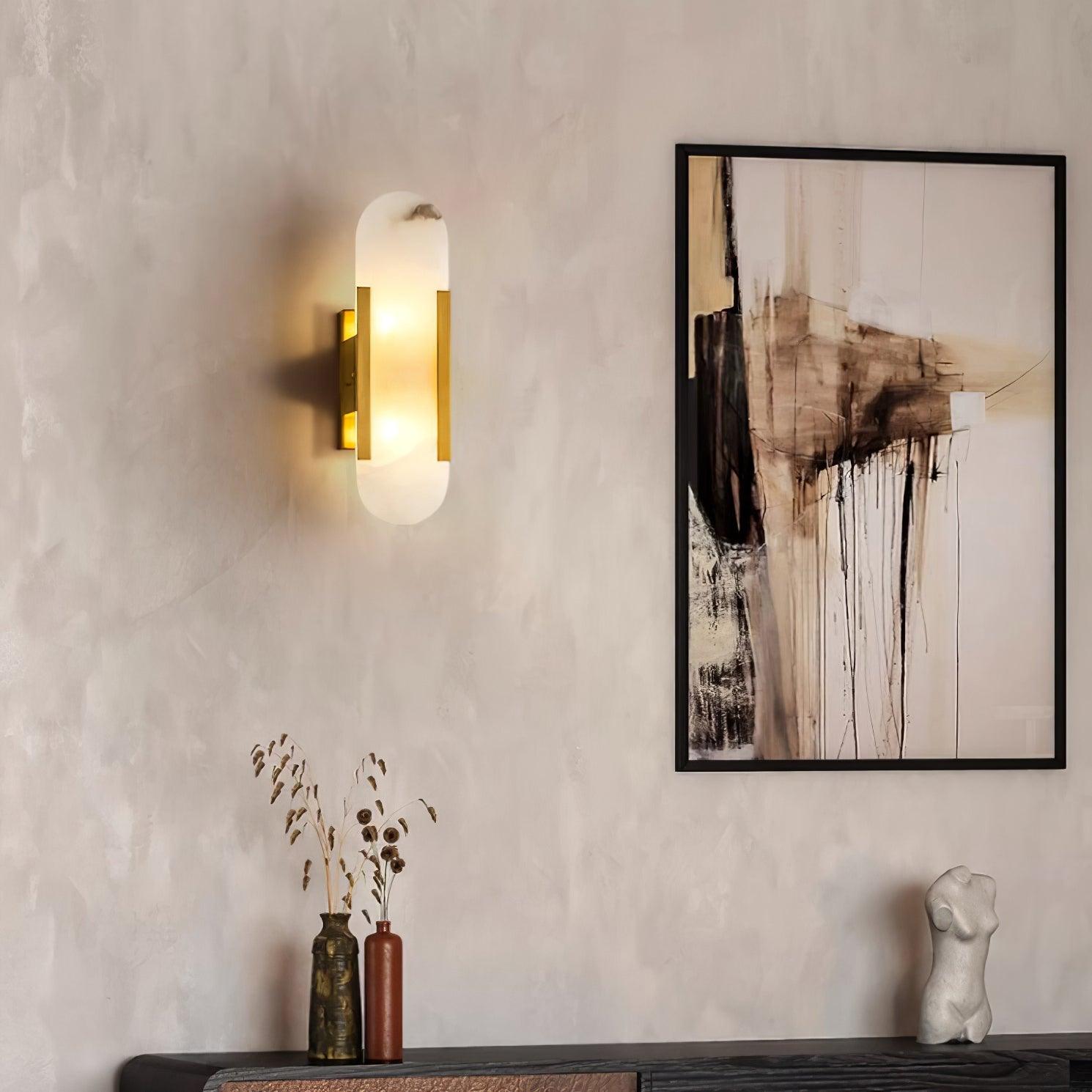 Elongated Alabaster Wall Sconce Plug In Bracket Light for Modern Home Decor