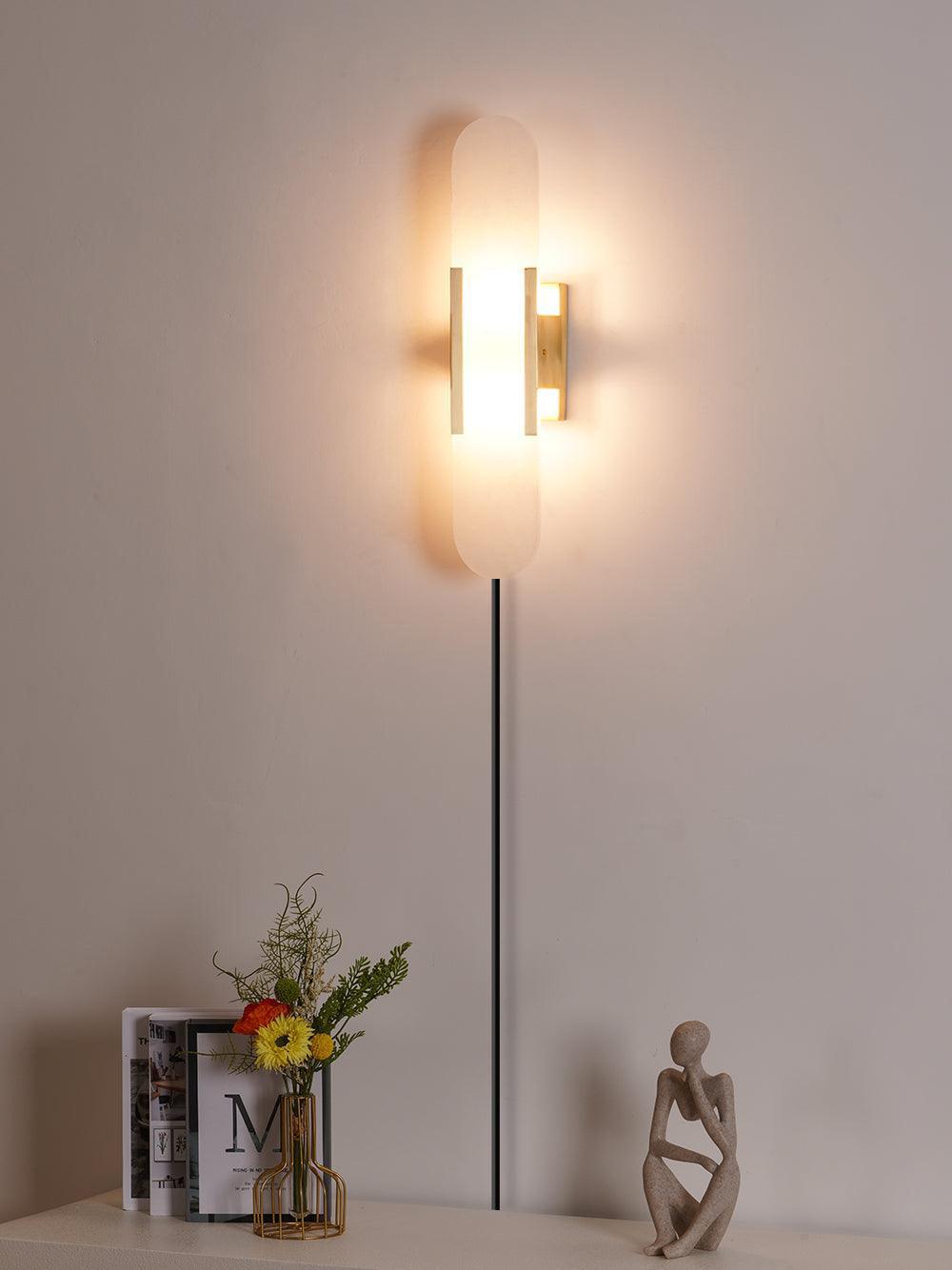 Elongated Alabaster Wall Sconce Plug In Bracket Light for Modern Home Decor