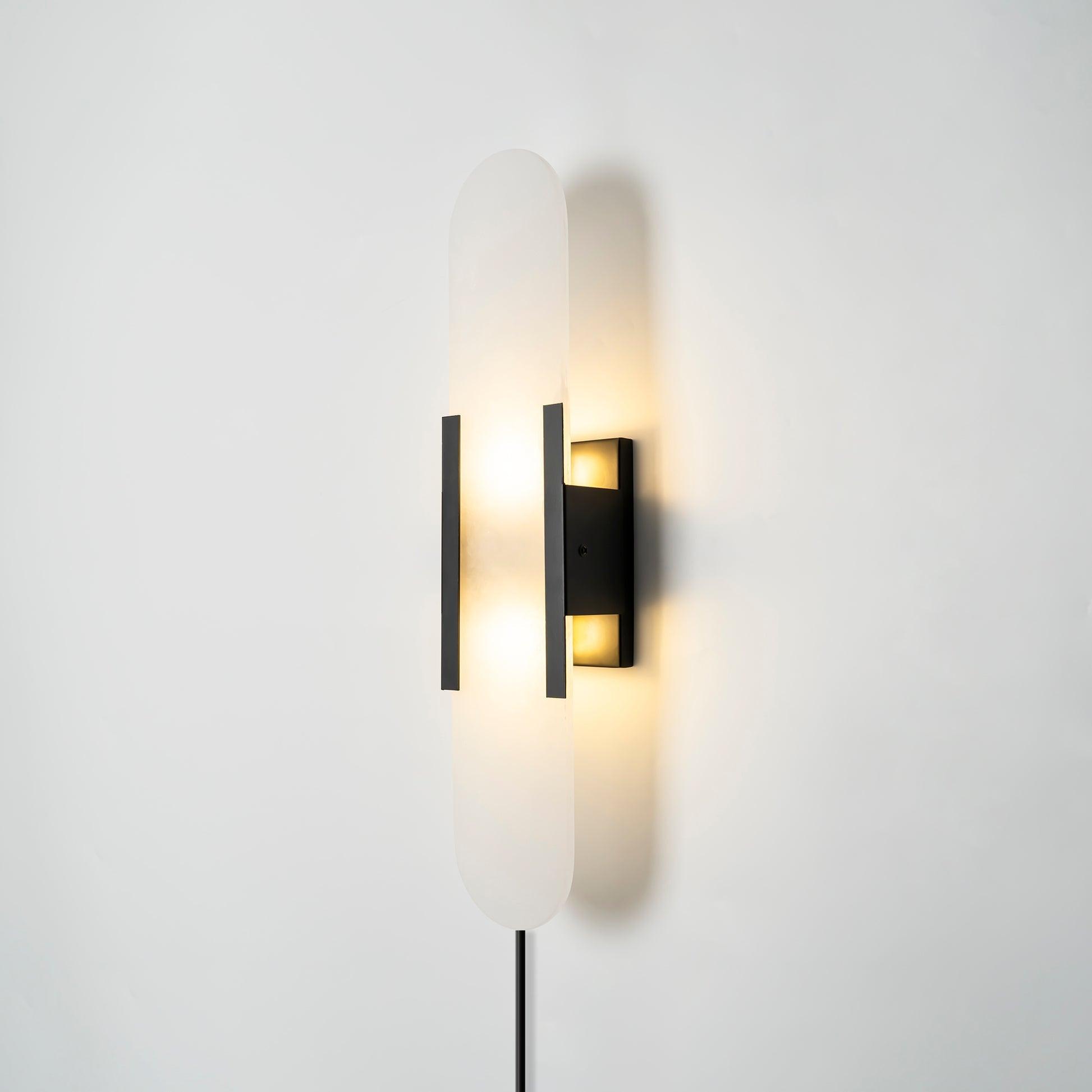 Elongated Alabaster Wall Sconce Plug In Bracket Light for Modern Home Decor