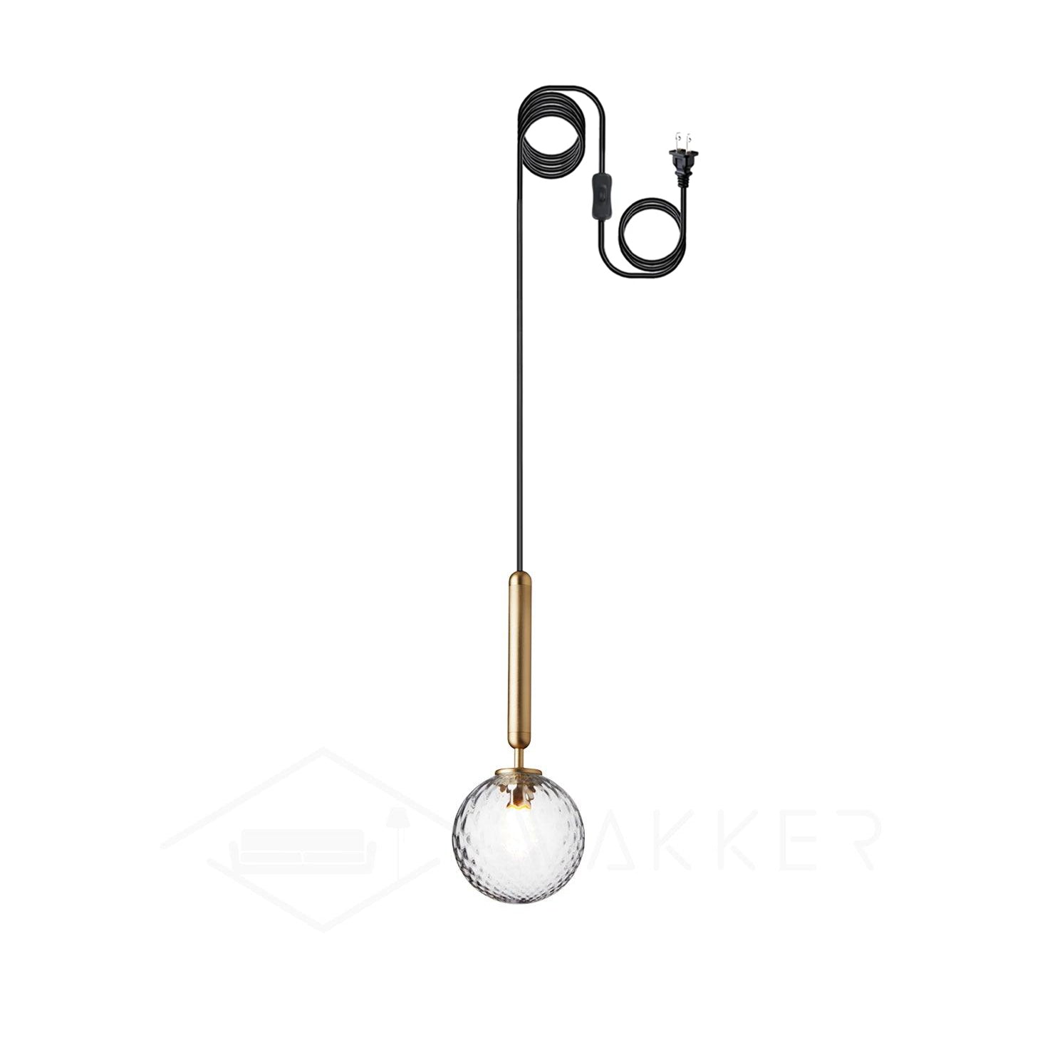 Elysian Glow Glass Sphere Pendant Swag Light with Brass Finish and Plug In Cord
