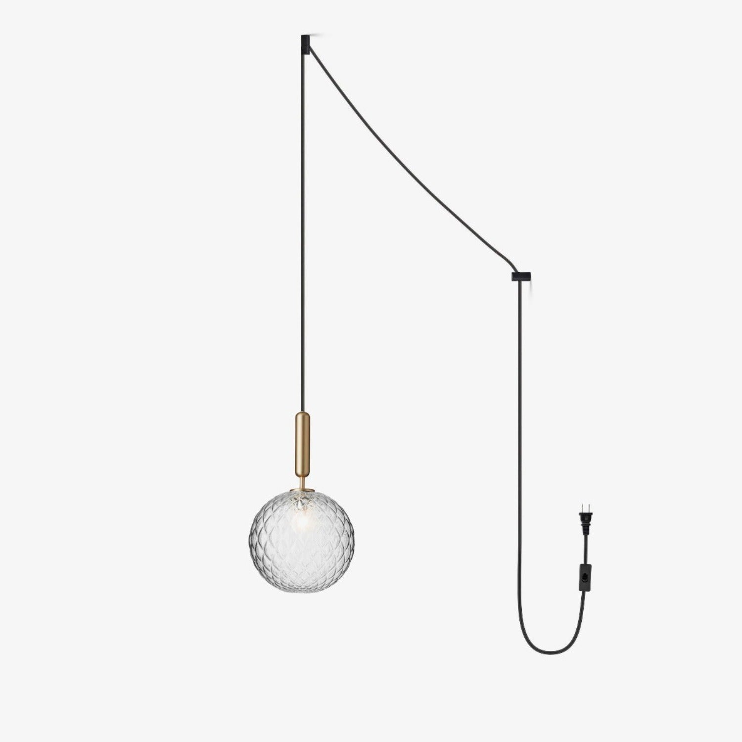 Elysian Glow Glass Sphere Pendant Swag Light with Brass Finish and Plug In Cord