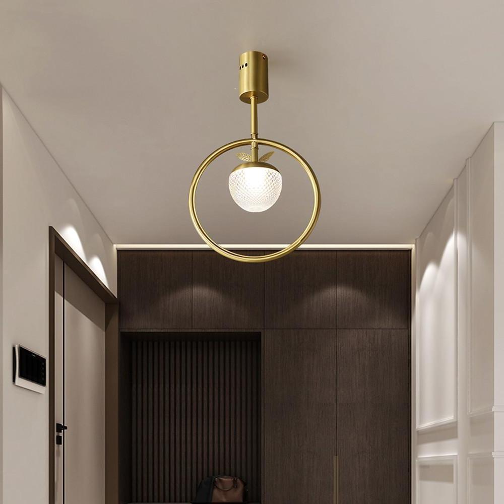 Nordic Gold Copper Ring LED Flush Mount Ceiling Light Fixture Modern Brass Circle Chandelier
