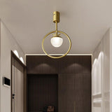 Nordic Gold Copper Ring LED Flush Mount Ceiling Light Fixture Modern Brass Circle Chandelier