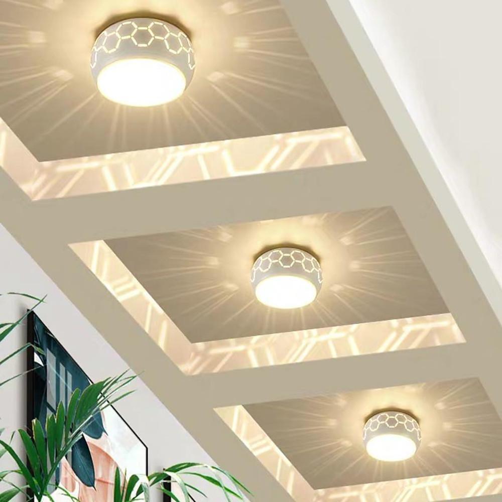 Modern LED Drum Flush Mount Ceiling Light with Geometric Hollow Design for Hallways and Entryways